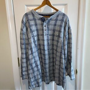Vintage 90 Arizona Jean Company Blue Gray Plaid Long Sleeve Henley Shirt Grunge